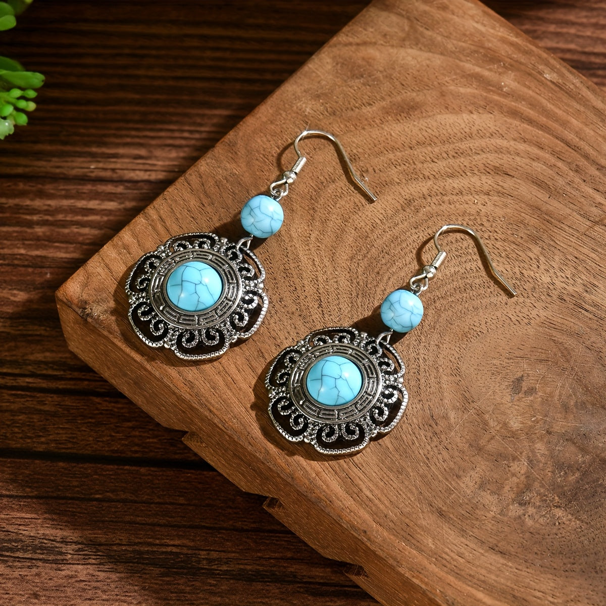 Bohemian Filigree Flower Turquoise Drop Earrings