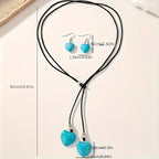 Vintage Bohemian Turquoise Heart Necklace and Earring Set