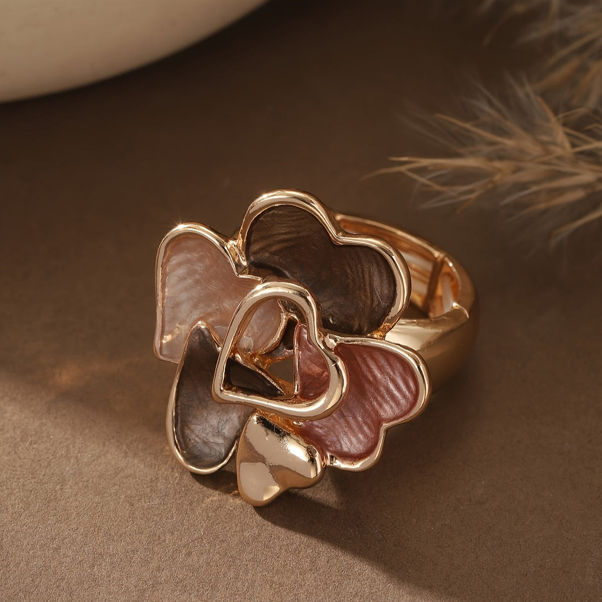 Handmade Bohemian Enamel Heart Gold-Plated Ring