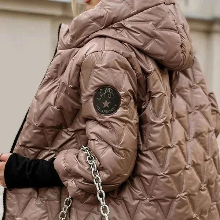 Quilted Puffer Jacket with Oversized Collar and Double Zip