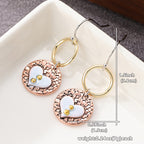 Rustic Textured Mixed-Metal Circle and Heart Dangle Earrings