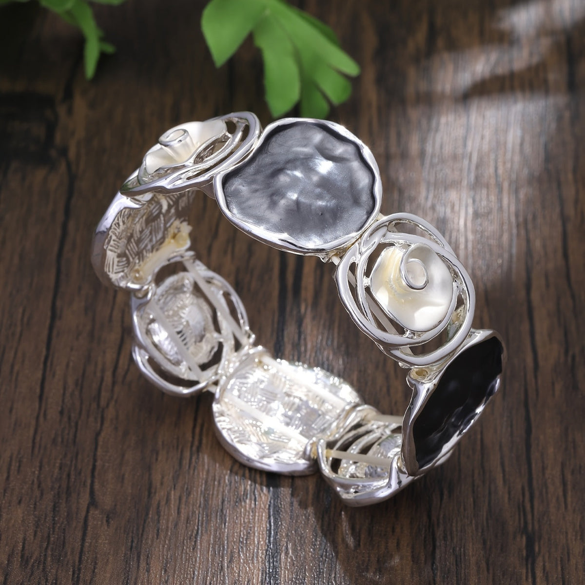 Bohemian Round Flower Geometric Stretch Cuff Bracelet