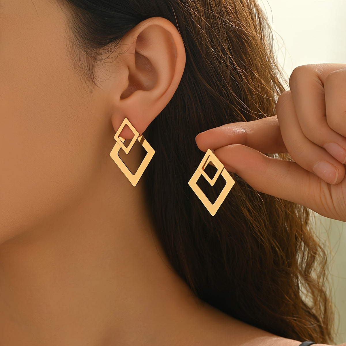 Double Rhombus Gold-Tone Statement Earrings
