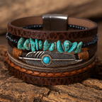 Turquoise wikkelarmband met veerbedel