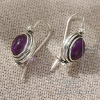 Vintage Boho Purple Gemstone-Look Silver-Plated Drop Earrings