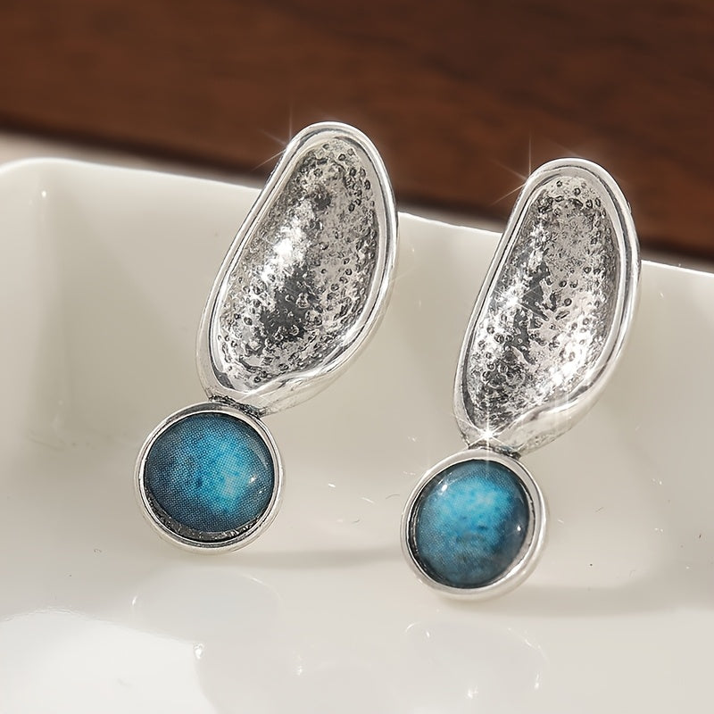Vintage Silver-Plated Oval Drop Earrings