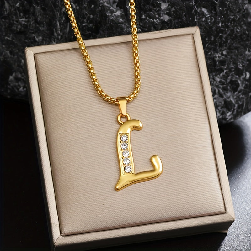 Crystal Accent Initial Necklace in Gold Tone