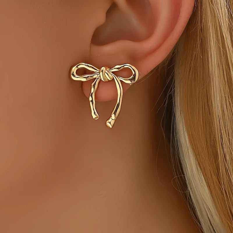 Vintage-Inspired Ribbon Bow Stud Earrings