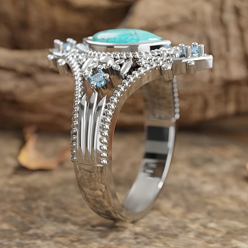 Bohemian Retro Blue Crystal Inlaid Turquoise Ring