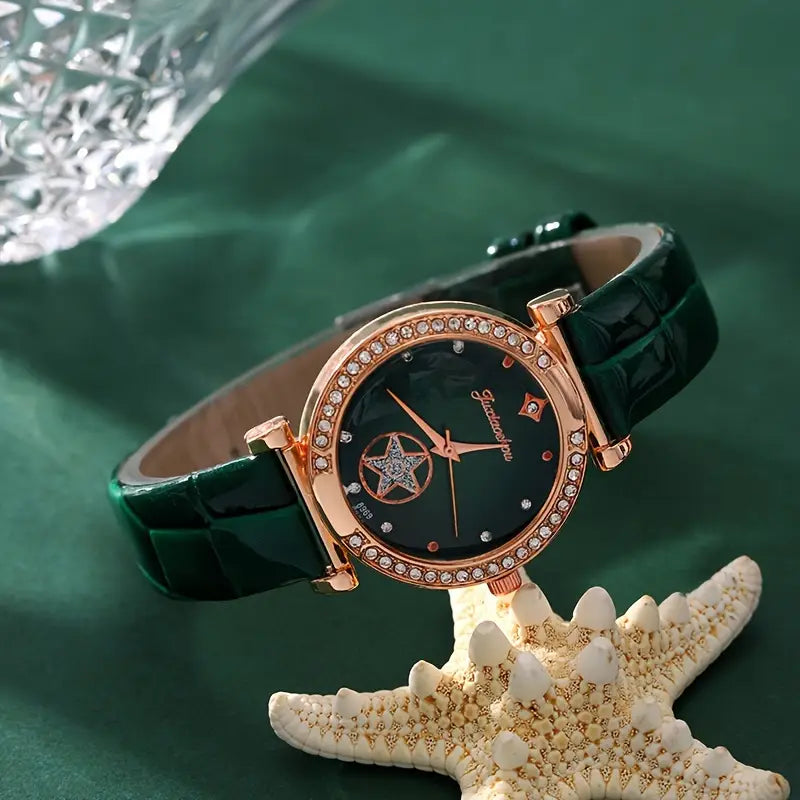 Green Stone Jewellery Gift Set with Watch