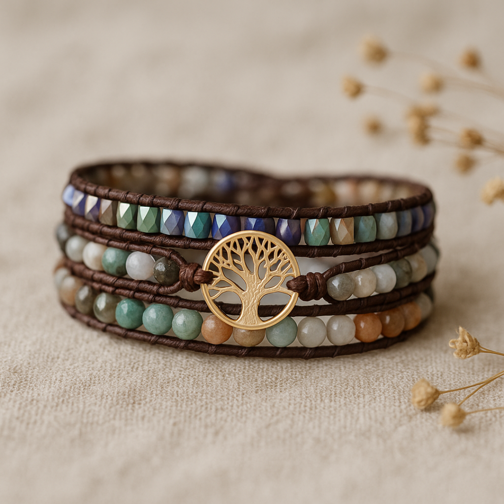 Jasper Wrap Bracelet with Tree of Life Charm