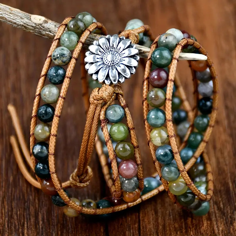 Armband met groene agaat en bloem