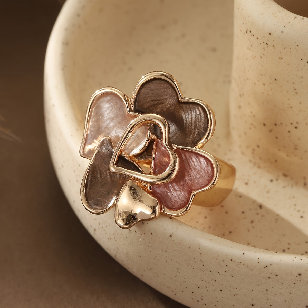 Handmade Bohemian Enamel Heart Gold-Plated Ring