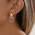 Clear Glass Teardrop Earrings with Gold-Tone Caps