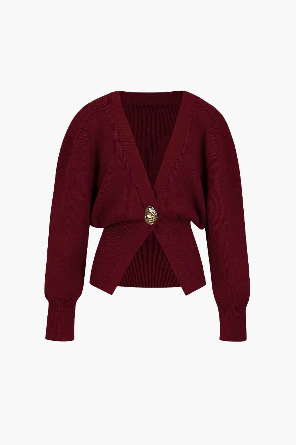 V-Neck Knit Cardigan with Gold-Tone Button Placket
