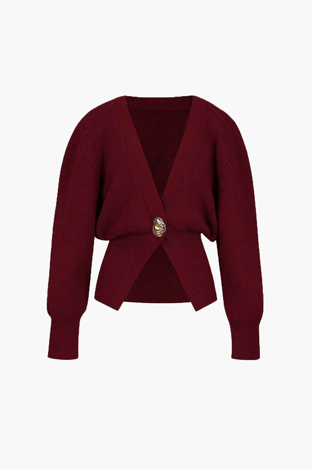 V-Neck Knit Cardigan with Gold-Tone Button Placket