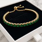 Green Stone Slider Tennis Bracelet in Gold Tone