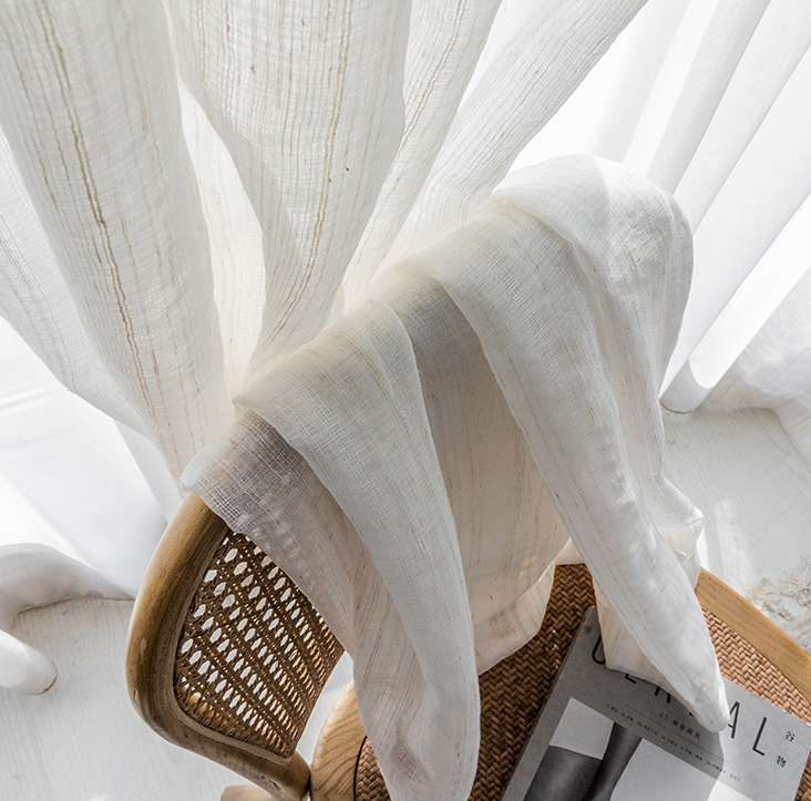 Cotton Linen Sheer Curtain Panel – Japanese Nordic Style, Light Filtering, Room Divider