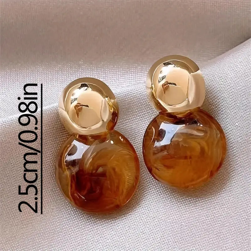 Amber-Look Drop Earrings in Gold Tone
