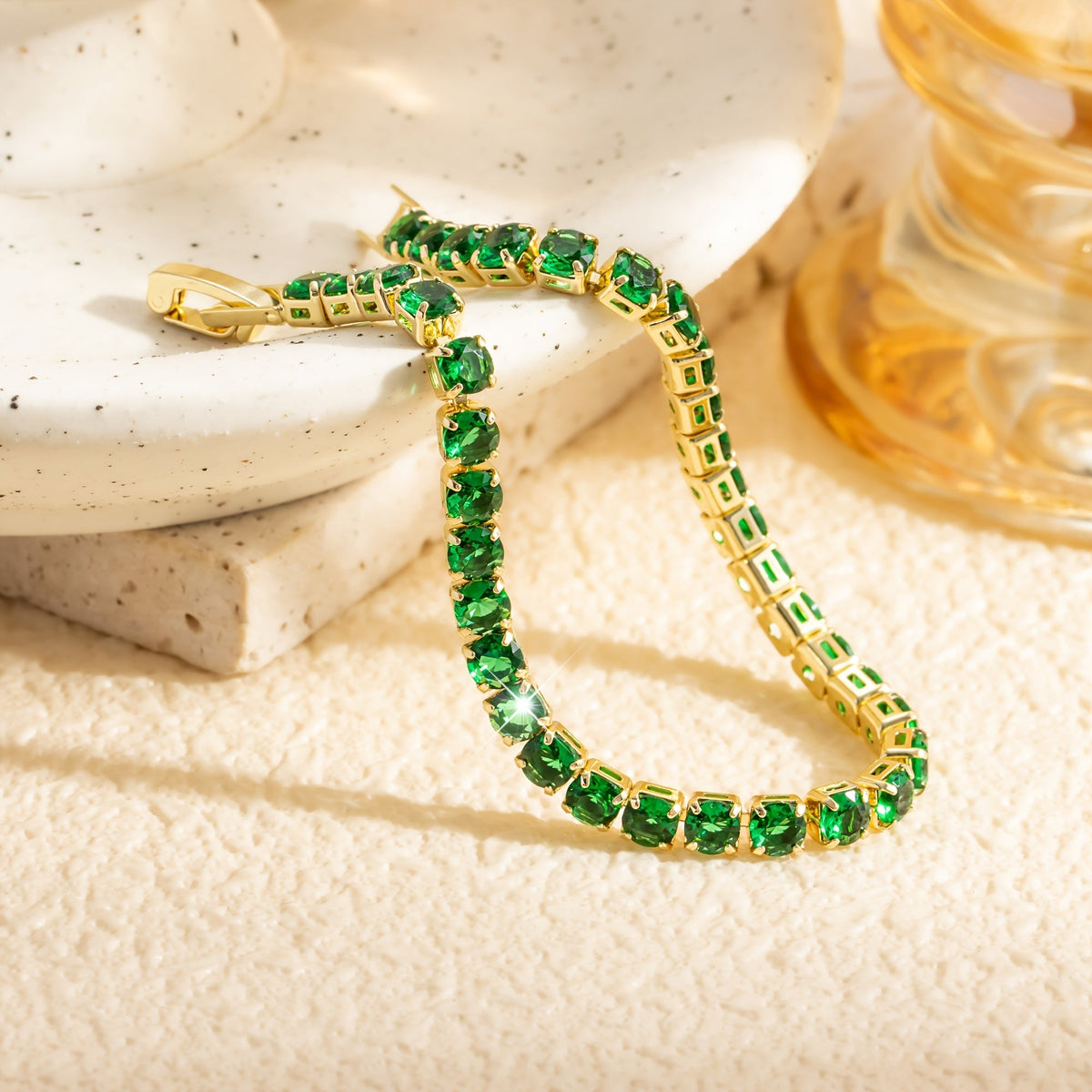 Bohemian Emerald-Green Zirconia Gold-Plated Tennis Bracelet