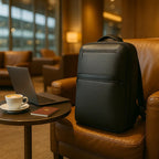 Spacious Refined Black Leather Laptop Backpack