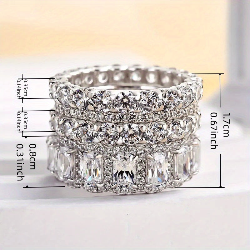 Vierdelige stapelbare ringenset in bruidsstijl met zirkonia