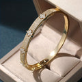 Floral Design Zirconia Inlaid Bracelet in Two Tones