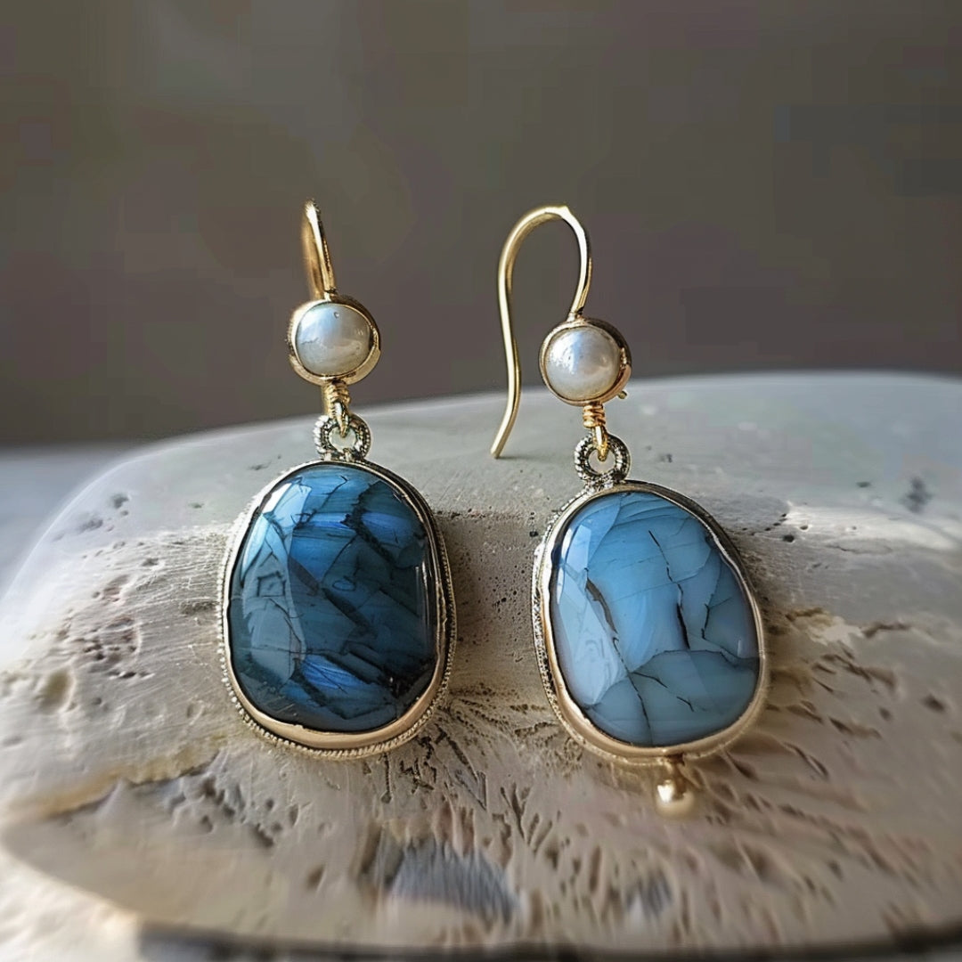 Blue Stone and Pearl Earrings