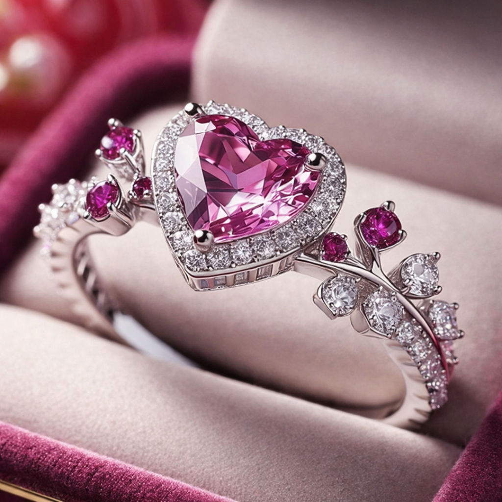 Silver-Plated Pink Heart Zirconia Ring