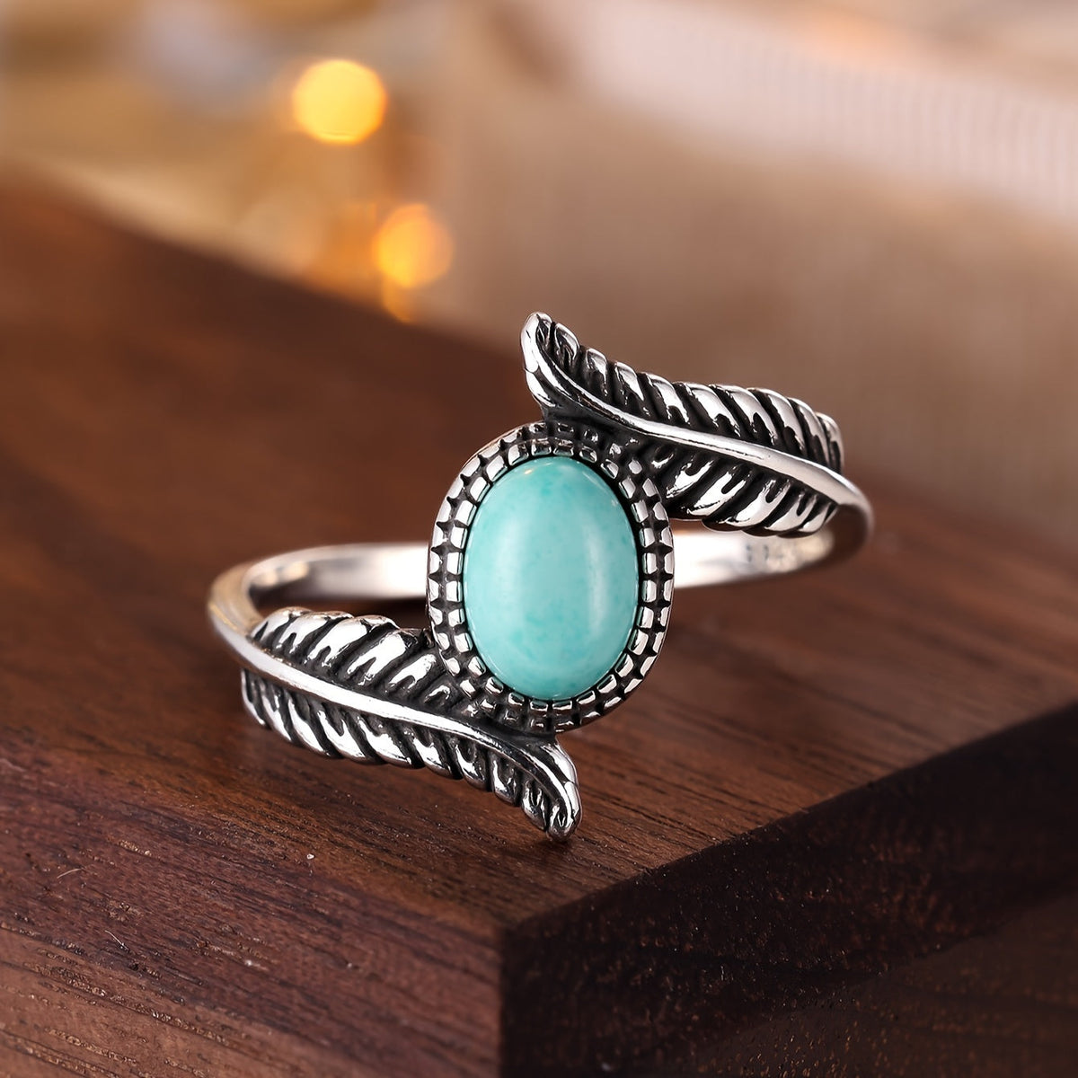 Vintage sterling zilveren bladring met turquoise