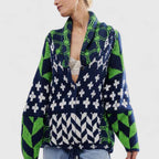 Oversized Long-Sleeve Cardigan with a Collar and Buttons