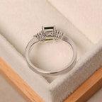 Emerald-Look Solitaire Silver-Tone Ring