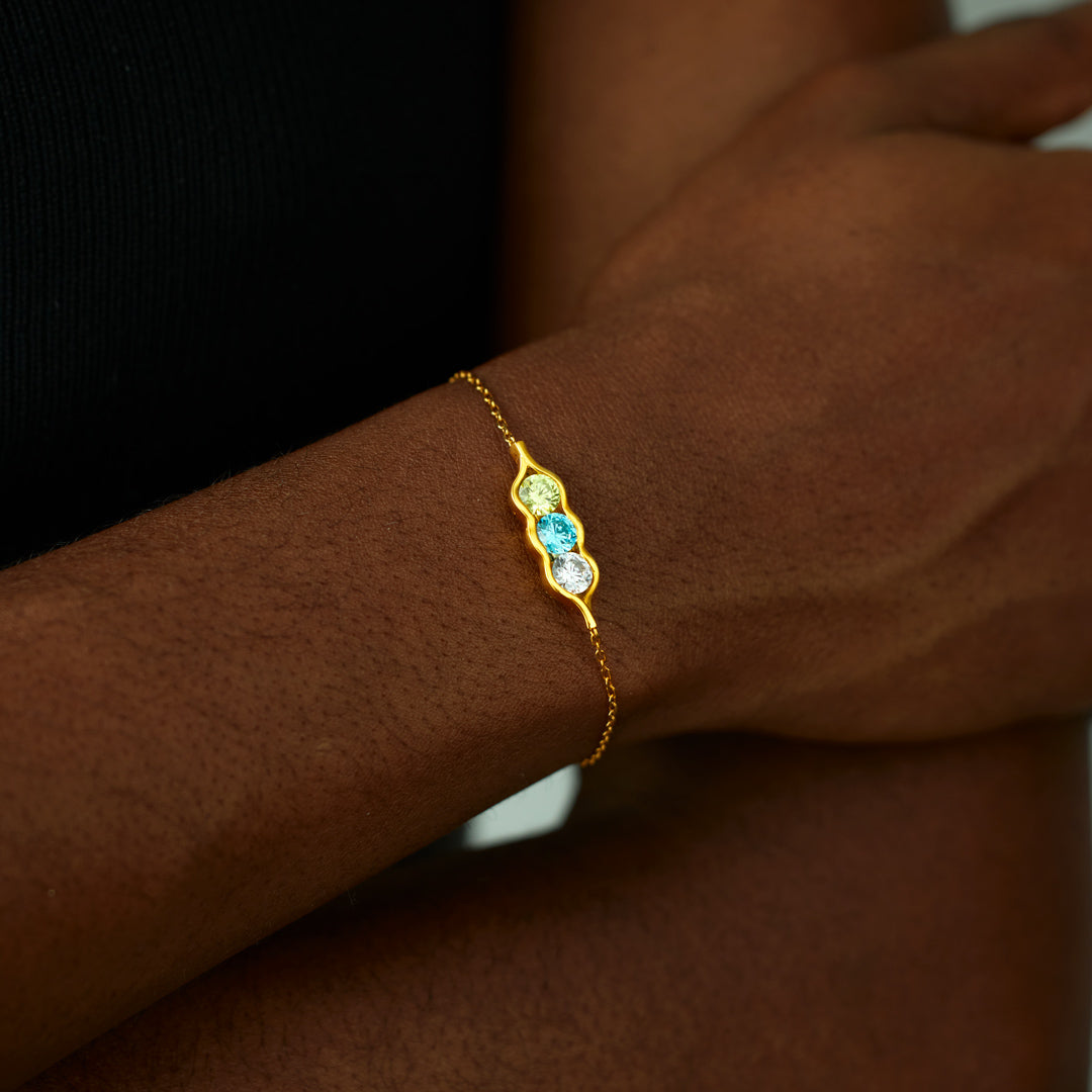 Personalised Peas in a Pod Birthstone Bracelet