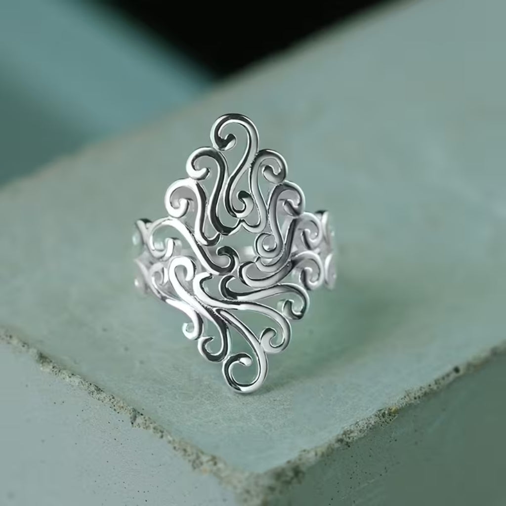 Silver-Tone Floral Filigree Ring