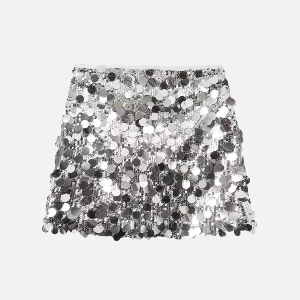 Reflective Sequin Straight Mini Skirt