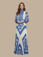 Printed Mock Neck Long Sleeve Maxi Dress