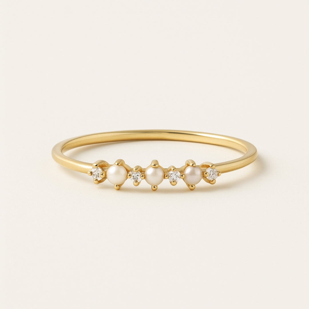 Zirconia and Pearl Trail Gold-Tone Ring