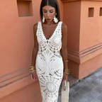 Lace Deep V-Neck Maxi Dress With Side Cut-Outs