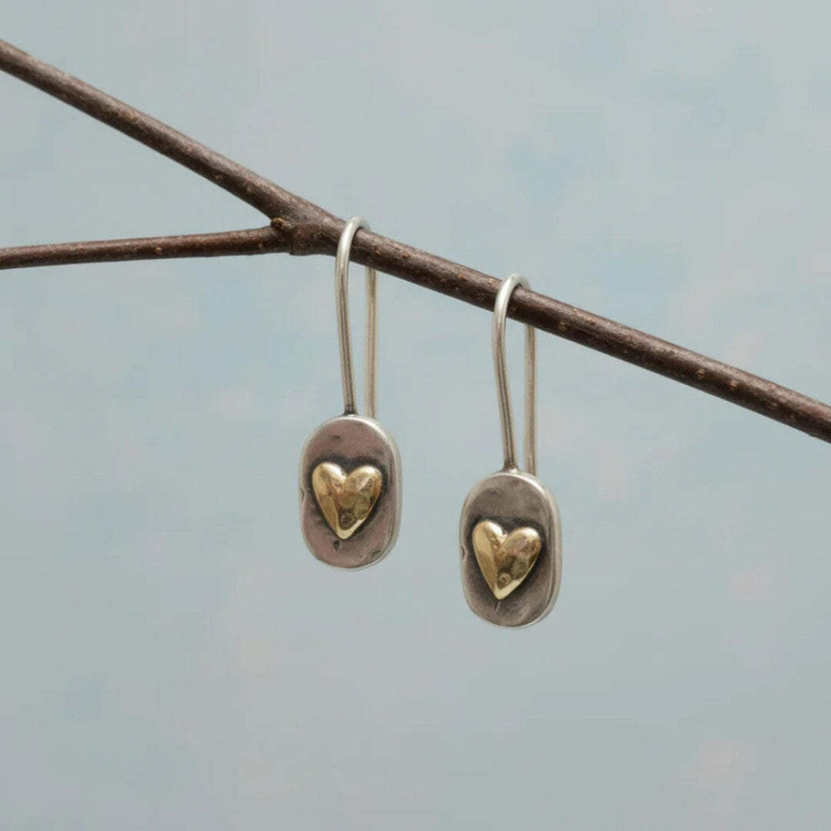 Vintage-Style Inlaid Heart Rectangle Hook Earrings