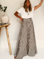 Vertical Stripe Strapless Loose-Fit Maxi Dress