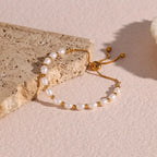 Pearl and Gold-Tone Chain Bracelet with Charm