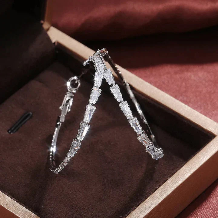 Pavé Twisted Hoop Earrings in White Gold Tone