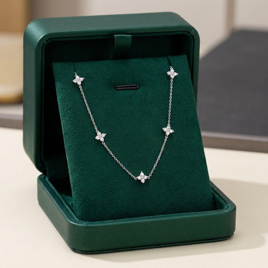 Flower Inlaid Zirconia Necklace in Two Metal Tones