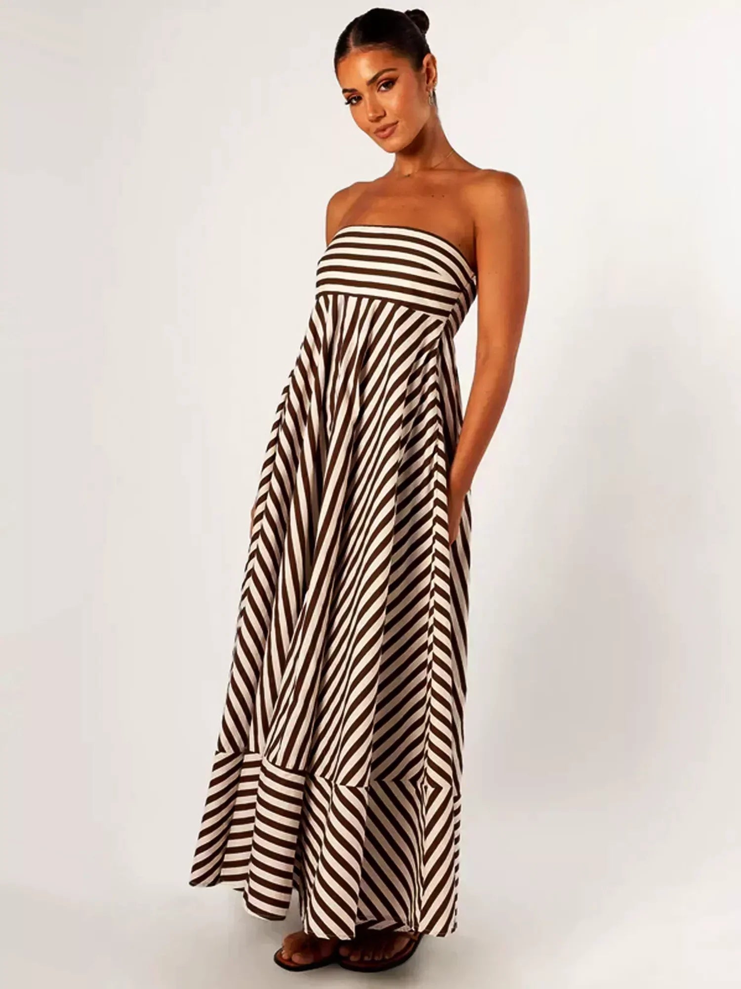 Vertical Stripe Strapless Loose-Fit Maxi Dress
