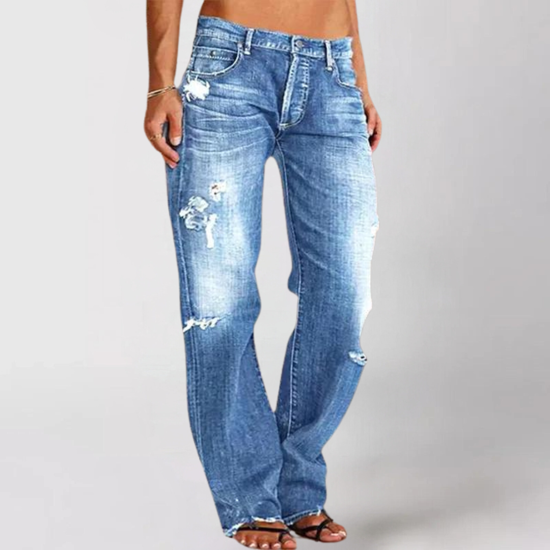 Faded Distressed Straight Leg Jeans