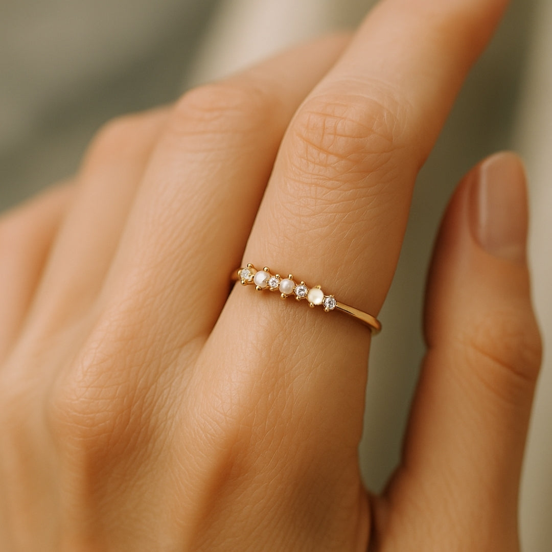 Zirconia and Pearl Trail Gold-Tone Ring