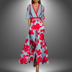 Floral Mid-Length Sleeve Flowing Maxi Dress