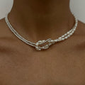 Double Pearl Knot Choker Necklace