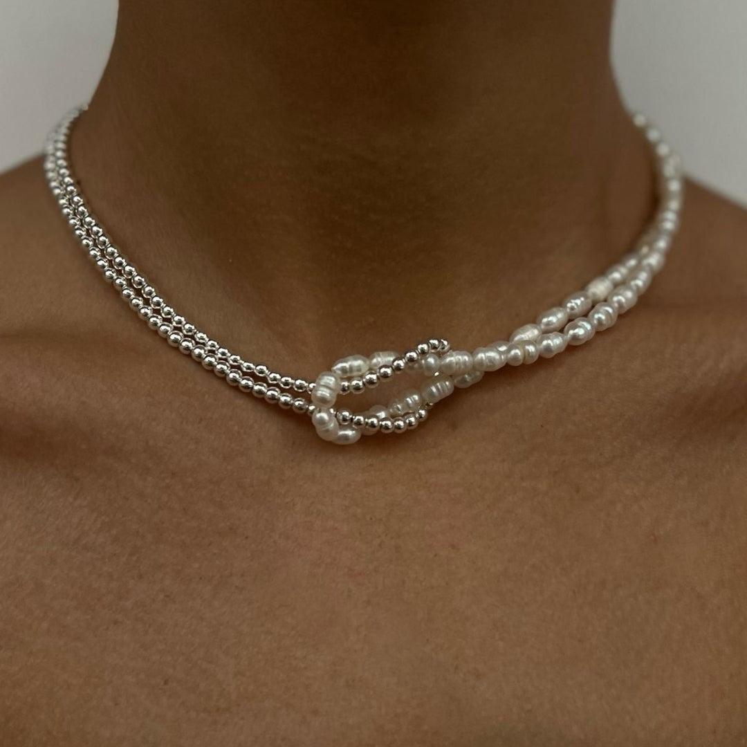 Double Pearl Knot Choker Necklace