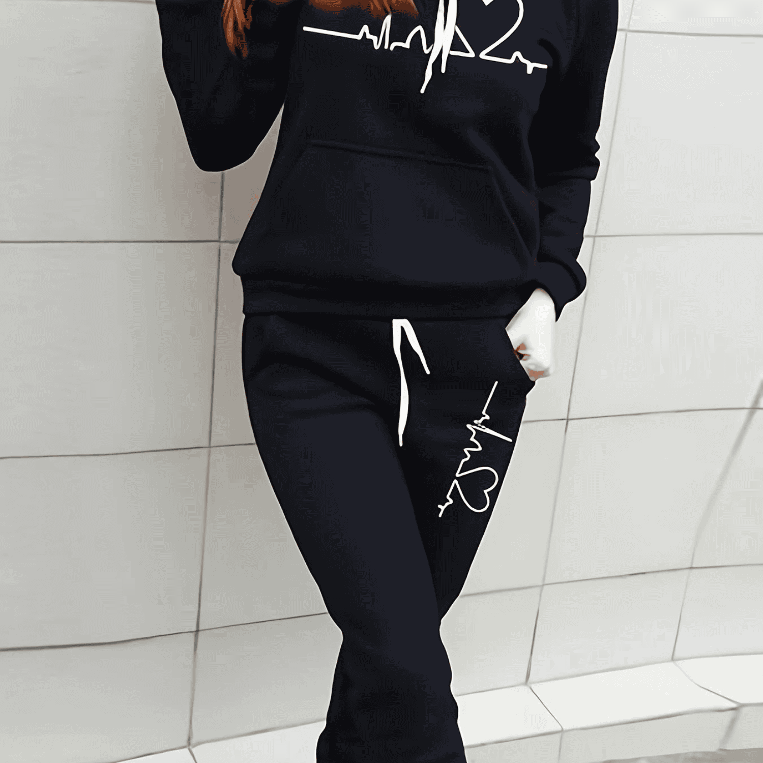 Heart Print Hoodie and Joggers Two-Piece Lounge Set